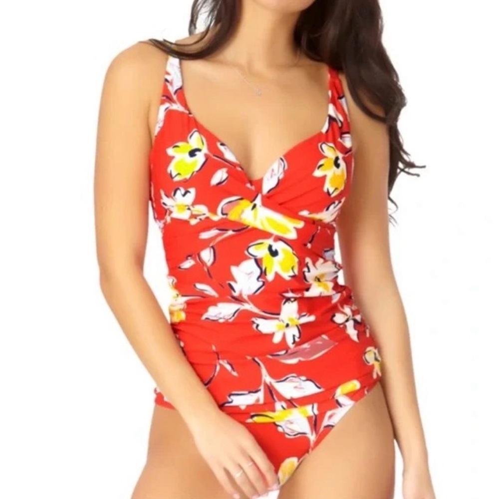 Catalina Red and Yellow Floral Tankini swimsuit